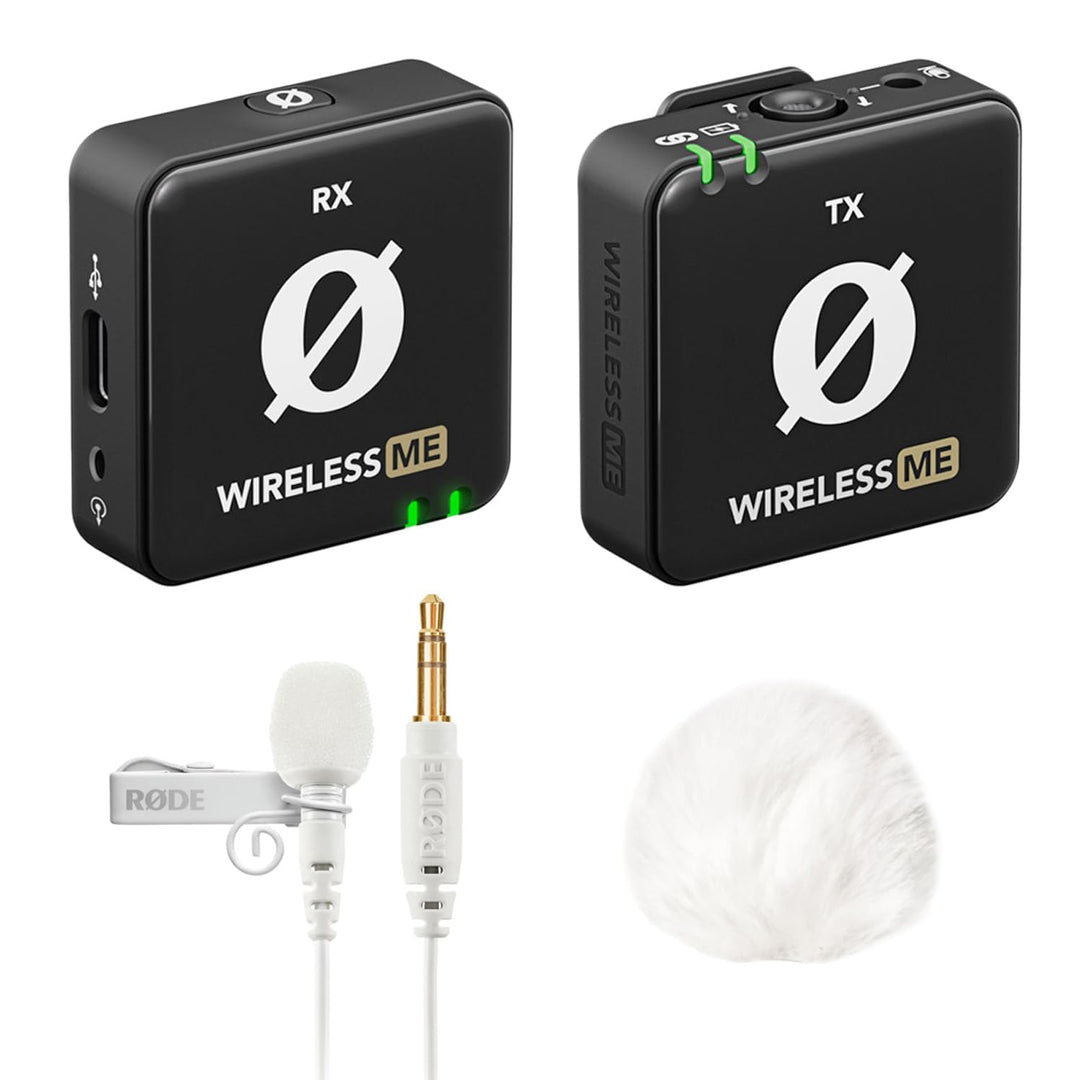 Rode Wireless ME Drahtlos Mikrofon-System + Lavalier GO Mikrofon Weiss + keepdrum Windschutz Weiss W