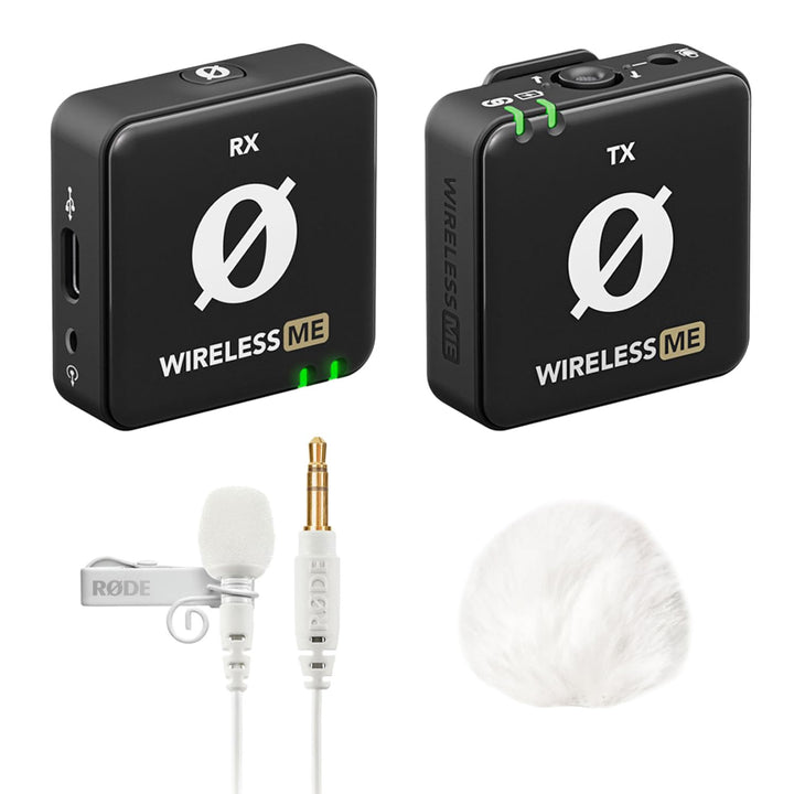 Rode Wireless ME Drahtlos Mikrofon-System + Lavalier GO Mikrofon Weiss + keepdrum Windschutz Weiss W