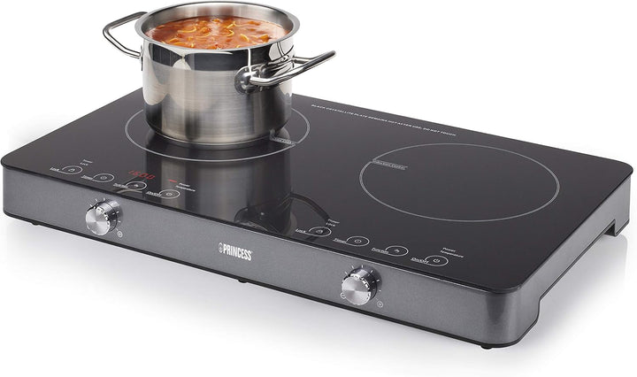 Princess Induktionsdoppelkochplatte mit Touchbedienfeld – LED-Display, 1800 + 1300 Watt, Einzelbedie