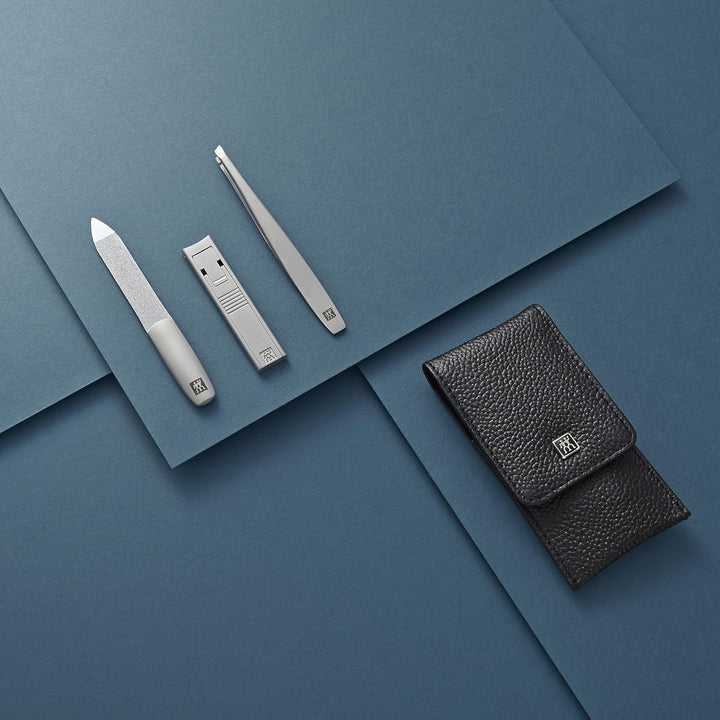 ZWILLING Maniküre Pediküre Set 3-teilig aus 100% Rindleder mit Druckknopfverschluss, Premium, Schwar