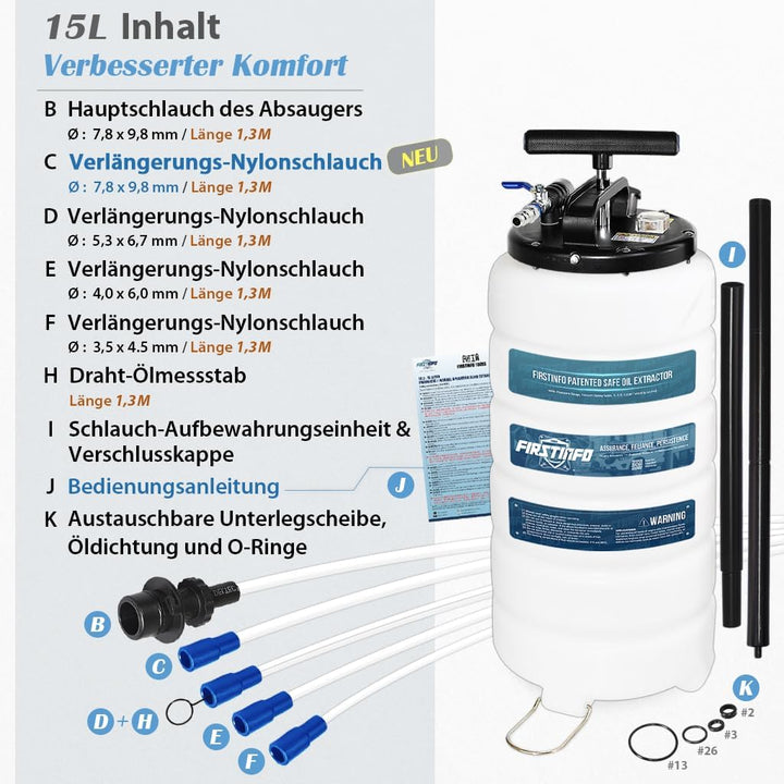 FIRSTINFO A1106EUY5 | 15L Manuell und pneumatisch | Ölpumpe Flüssigkeit Extraktor Pumpe | Ölabsaugpu