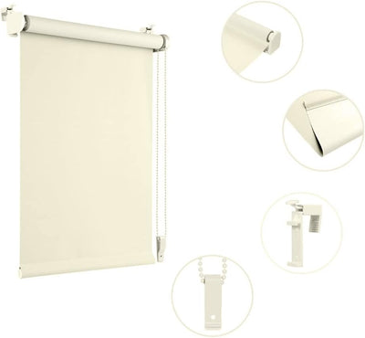 Eurohome Verdunkelungsrollo Thermo Rollo 100x130cm (Stoffbreite 96 cm) Creme Klemmfix ohne Bohren mi
