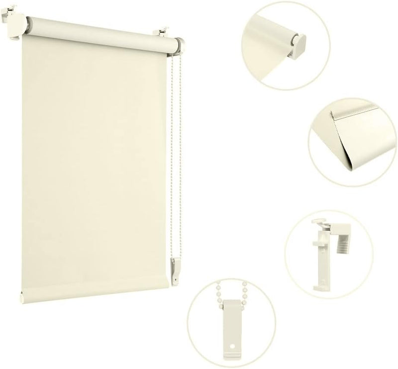 Eurohome Verdunkelungsrollo Thermo Rollo 100x130cm (Stoffbreite 96 cm) Creme Klemmfix ohne Bohren mi