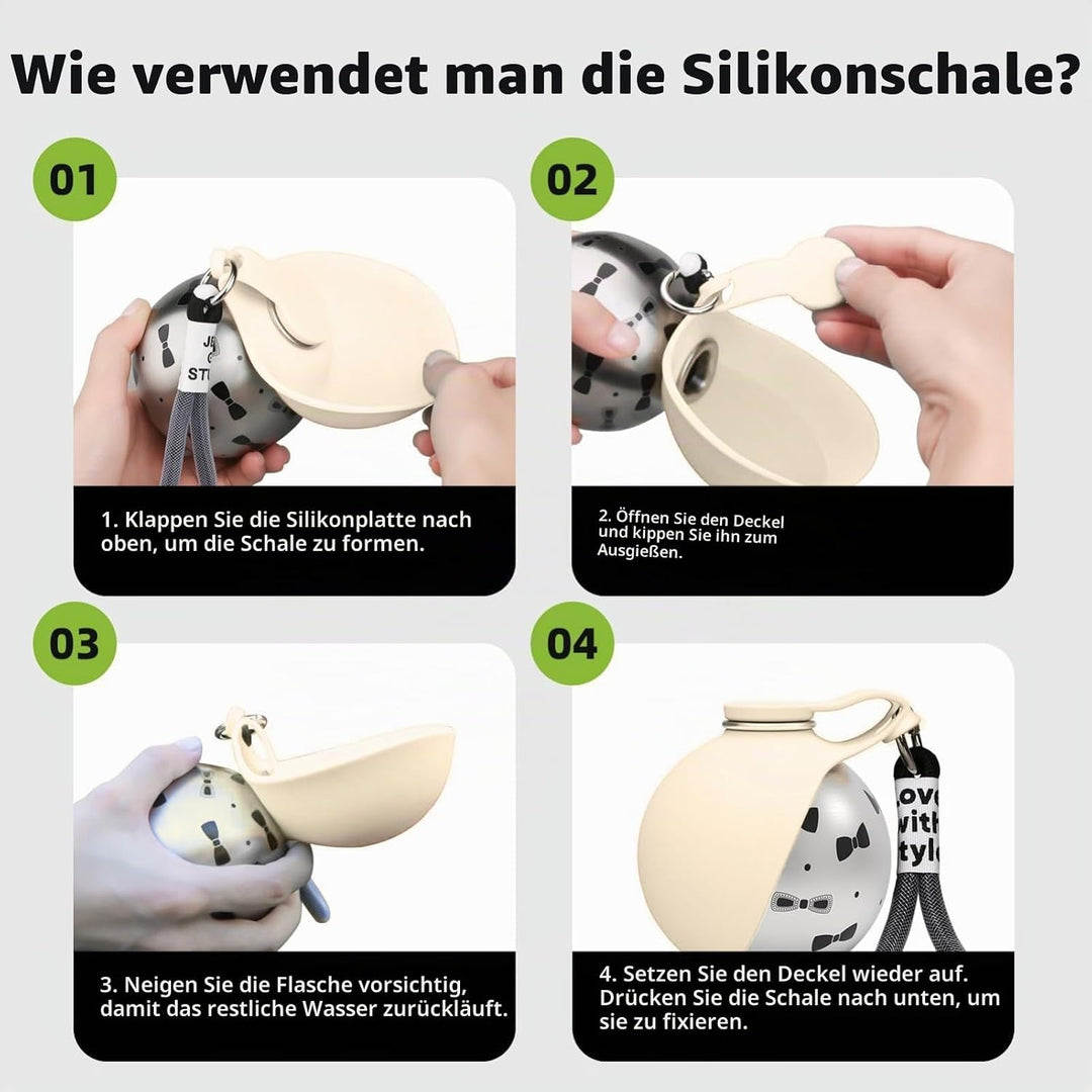 Trinkflasche Hunde für Unterwegs, 285ML Edelstahl Hundetrinkflasche mit Silikonnapf, Auslaufsichere
