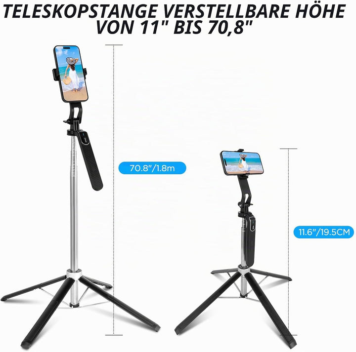 180cm Handy Stativ, Romon Selfie Stick Quad-Stativ, 360° Drehung Aluminium ausziehbarer Handy-Stativ