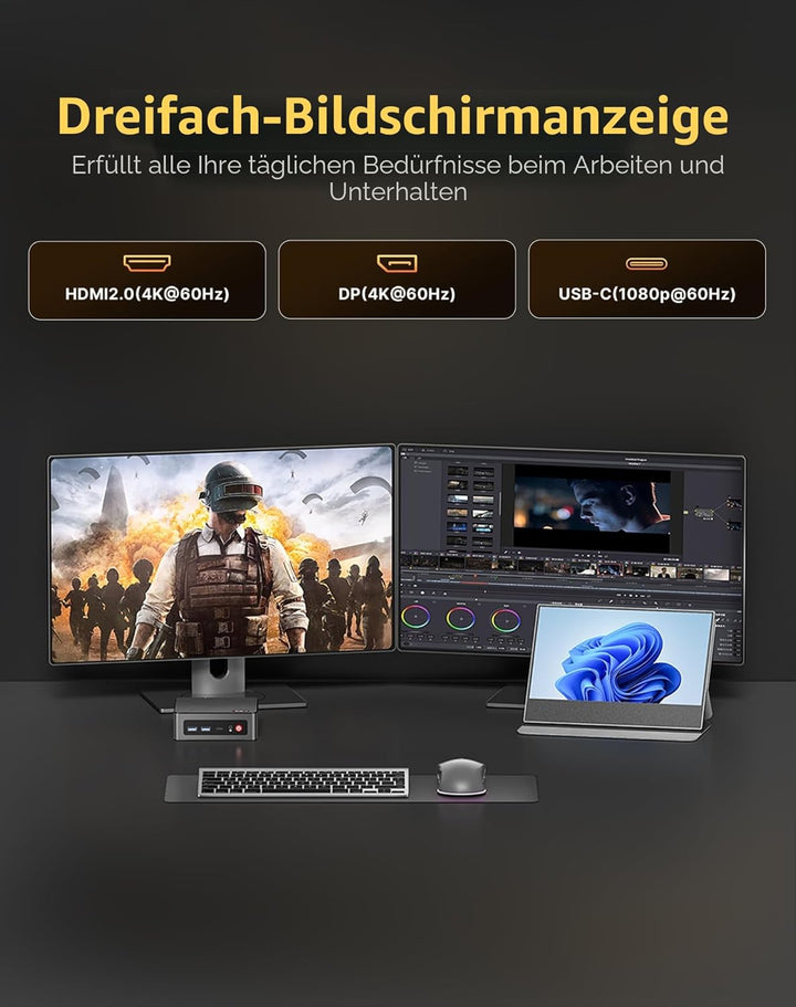 AS1 Mini-PC Büro-Zuhause, Ryzen 5 3550H (Übertrifft N150/N100, Bis zu 3.7GHz), Mini-Computer, 16GB D