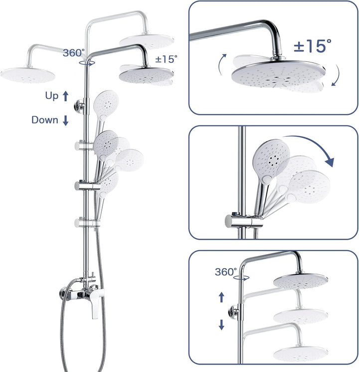 kisimixer Duschsystem mit Einhebelmischer - Regendusche Duschset mit 2 Strahlarten(8 Zoll), Duschkop