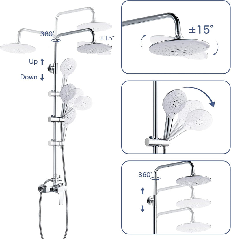 kisimixer Duschsystem mit Einhebelmischer - Regendusche Duschset mit 2 Strahlarten(8 Zoll), Duschkop