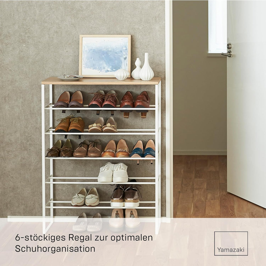 Shoe rack with wood top board - Tower - white Single Weiss, Single Weiss
