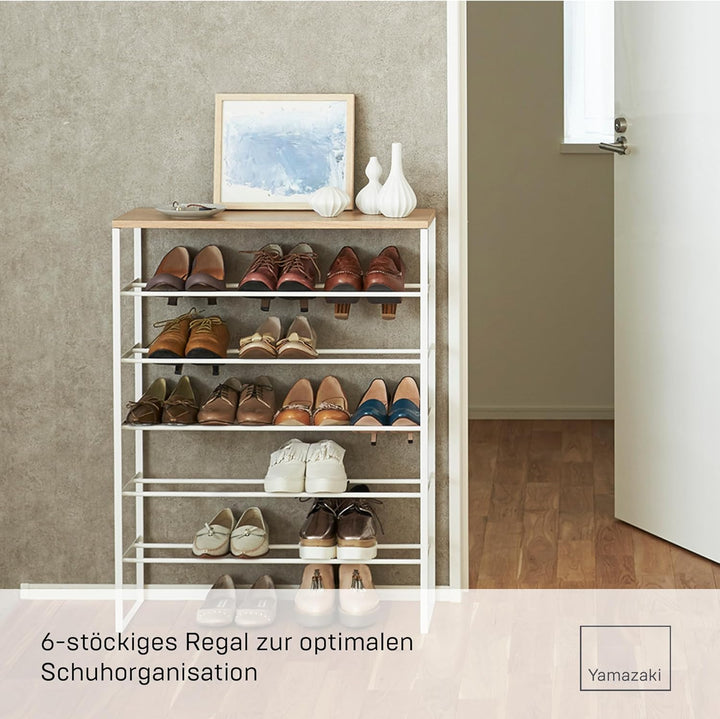 Shoe rack with wood top board - Tower - white Single Weiss, Single Weiss