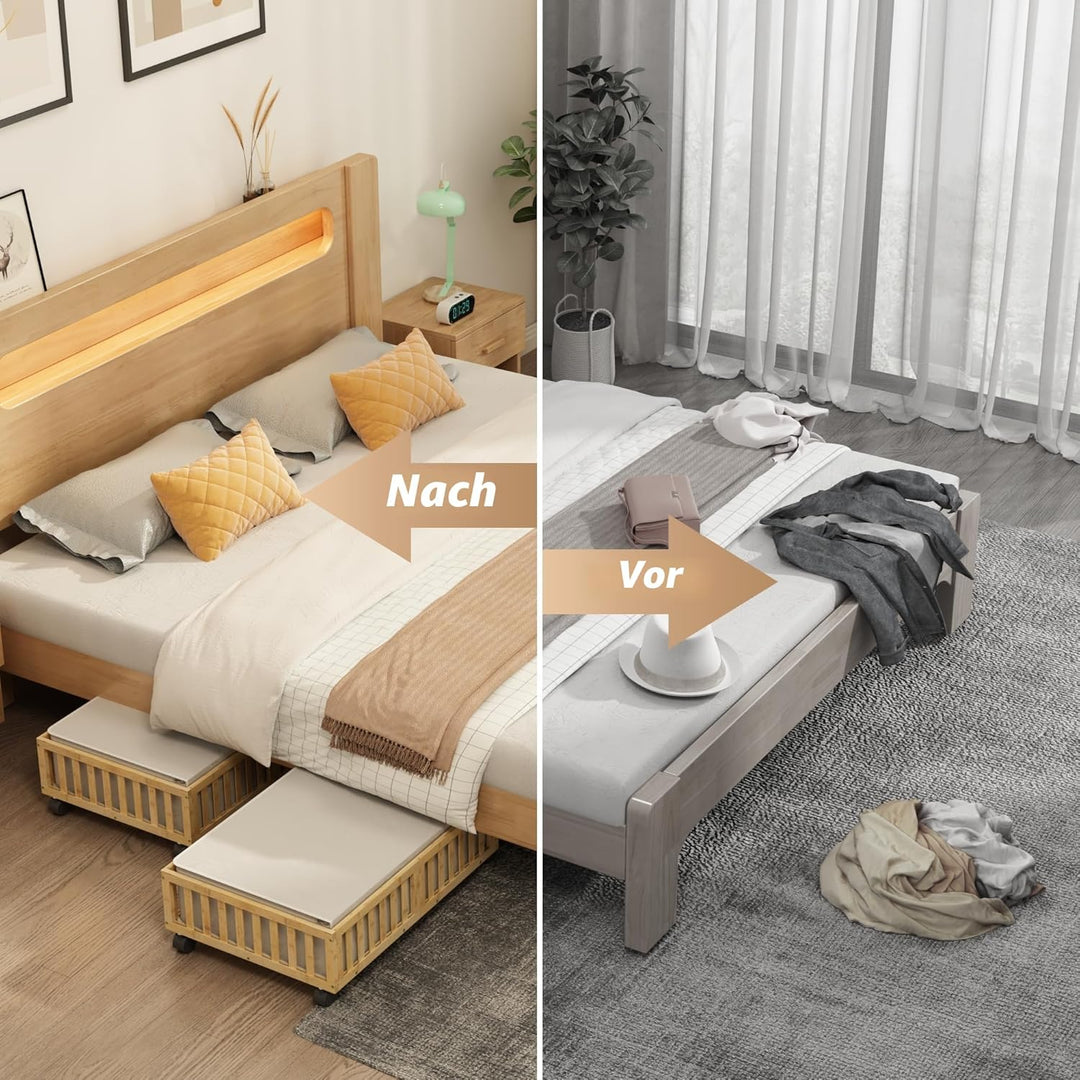 Bambus-Unterbett-Aufbewahrungsbehälter mit Rollen, 2 Stück unter dem Bett, Schuhaufbewahrungsbehälte