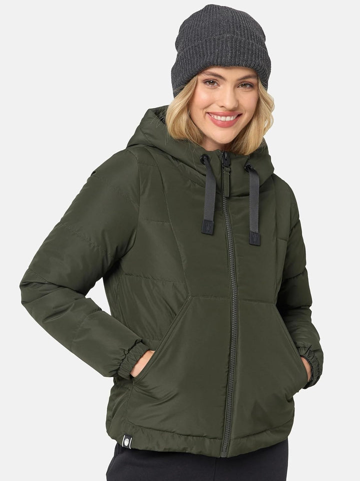 Navahoo Damen Winterjacke Steppjacke warm mit Kapuze Eisbällchen XS-XXL XXL Dark Olive, XXL Dark Oli