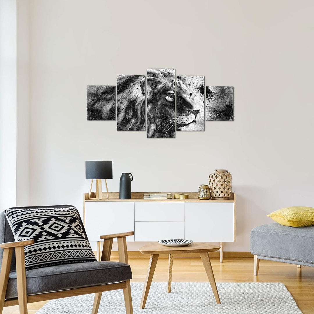 Runa Art Wandbilder Afrika Löwe 5 Teilig Bild auf Vlies Leinwand Deko Wohnzimmer Schlafzimmer Tiere
