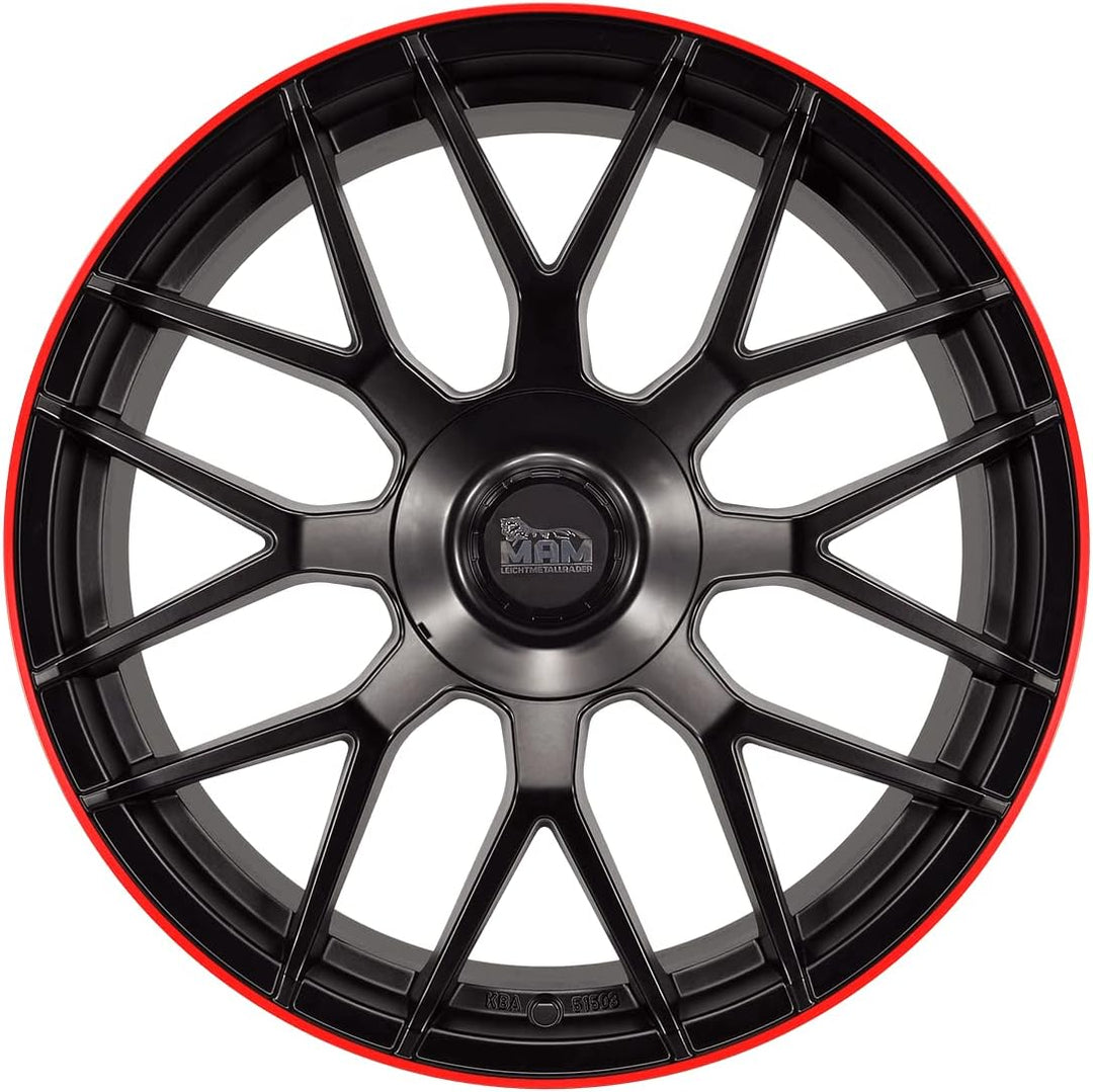 MAM Felgen MAM GT1 19 Zoll Alufelge 9,5J 5/112 ET30 66,6 MATT BLACK LIP RED, 9.5X19