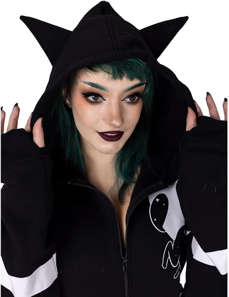 Heartless Moon Cats Hood Frauen Kapuzenjacke schwarz/weiss Everyday Goth, Gothic, Nu Goth, Rockwear