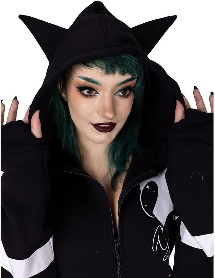 Heartless Moon Cats Hood Frauen Kapuzenjacke schwarz/weiss Everyday Goth, Gothic, Nu Goth, Rockwear