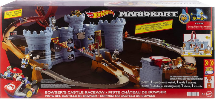 Hot Wheels Spielzeugauto Trackset Mario Kart Bowsers Festung Spielset & Die-Cast-Kamek im Massstab 1
