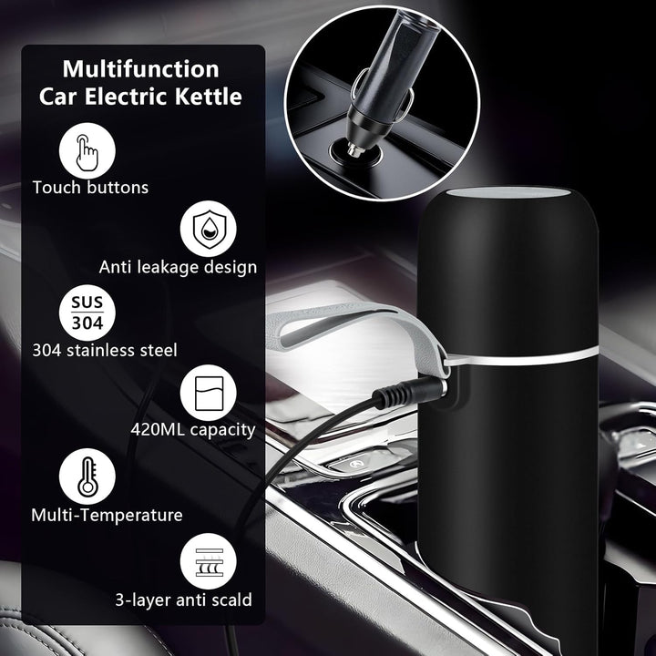 Wasserkocher für Auto, 12V 24V Wasserkocher Cup für LKW Taxi, 420ml Tragbarer Schneller Fläschchenwä