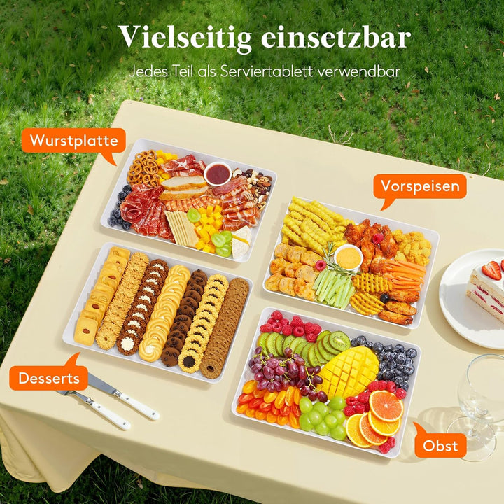 Lifewit 4 Stück Grosse Servierplatte Kunststoff, 40,6 x 30,5cm, Tablett Weiss | BPA-frei Serviertabl