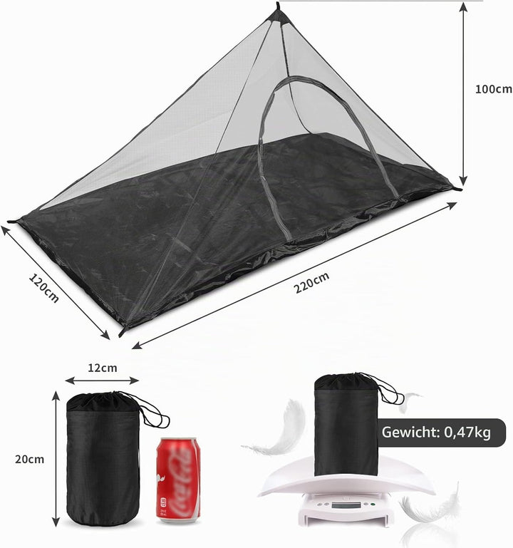 EFUTURETIME Moskitonetz 220×120×100cm Mückennetz mit Reissverschluss Schwarz Schwarz mit Reissversch