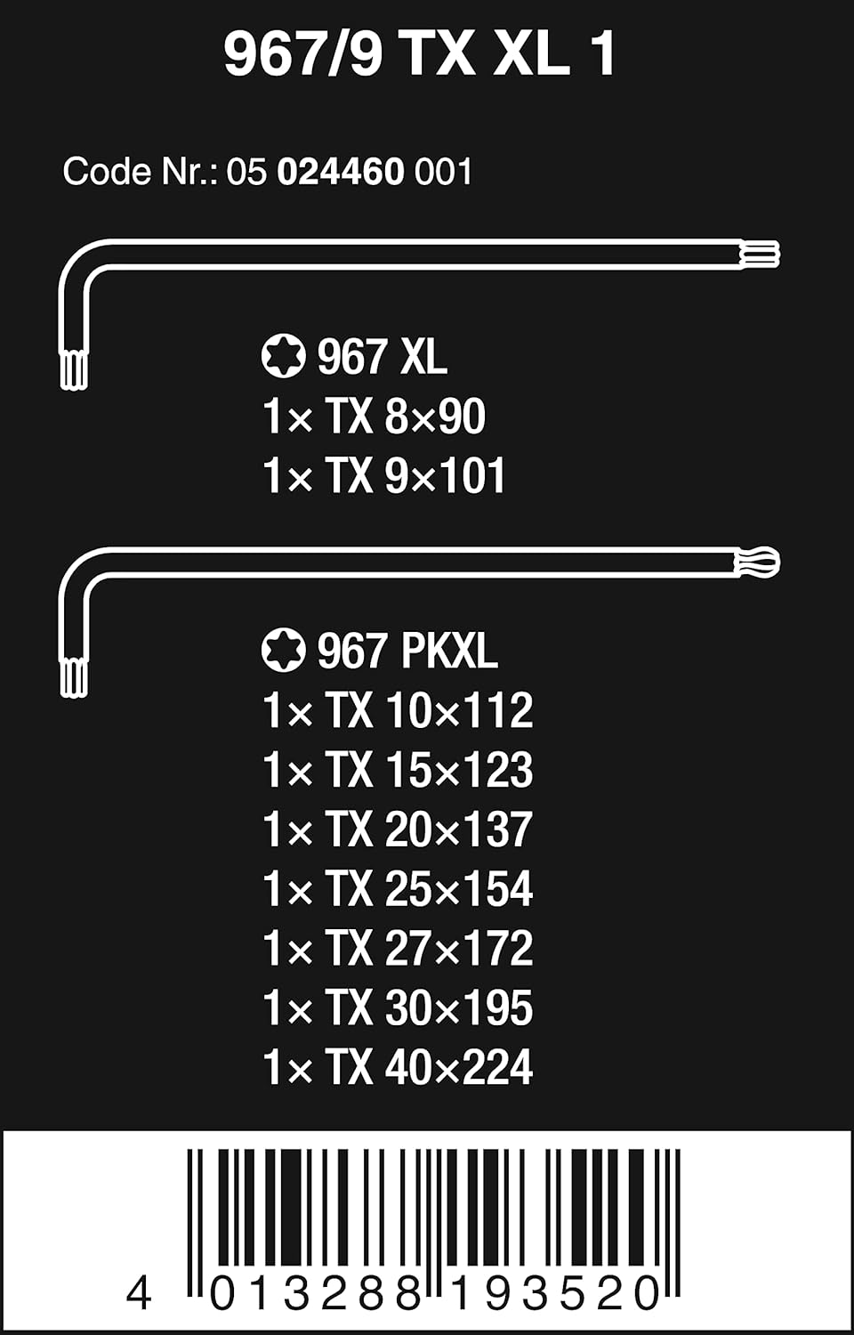 Wera 05024460001 967/9 TX XL 1 Winkelschlüsselsatz, lang, 9-Teilig