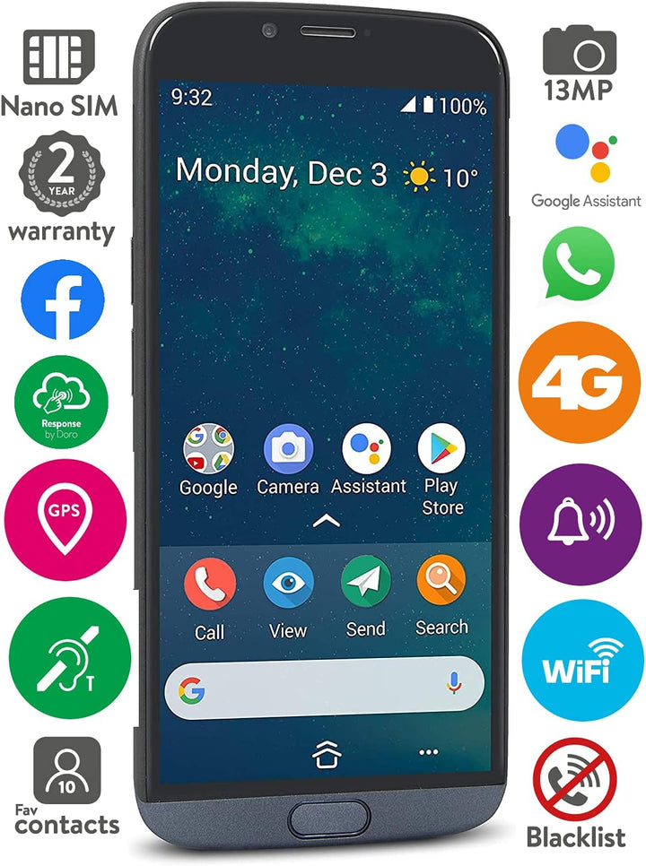 Doro 8050 Smartphone für Senioren mit 5,4-Zoll-Display und GPS-Ortung (Stahl) (13 MP, entsperrt)
