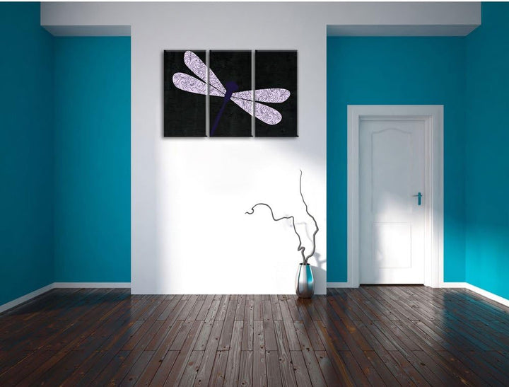 Pixxprint Hübsche Libelle als Leinwandbild/Grösse: 3 Teilig (120x80 cm) cm/Wandbild/Kunstdruck/ferti