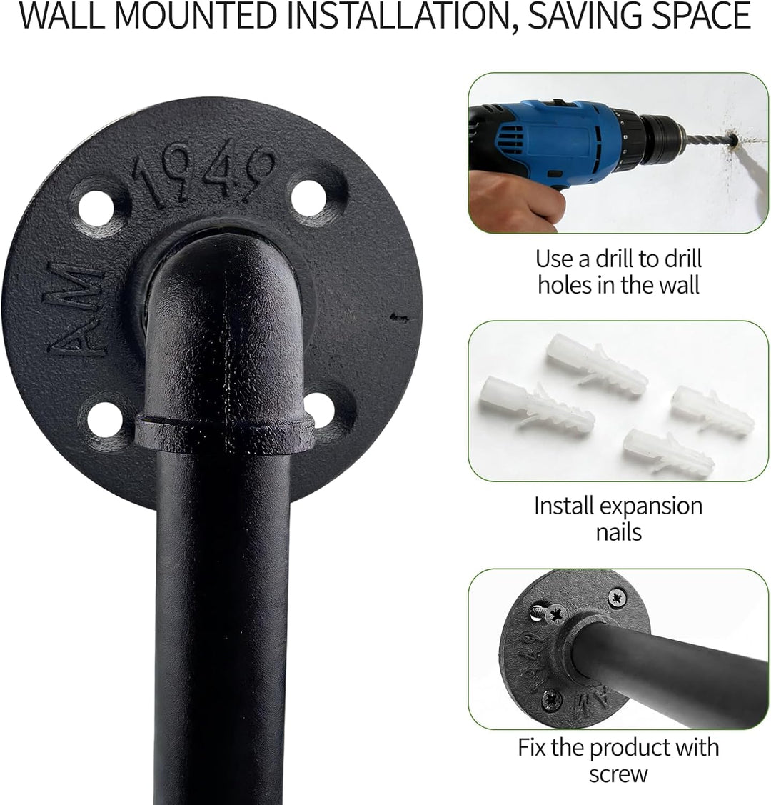 Kleiderstangen für die Wand 2er Set, 92 cm Industrieller Rohr Kleiderständer zur Wandmontage, Platzs