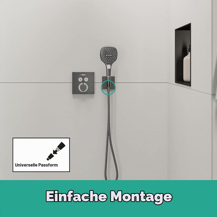 hansgrohe Wandanschluss mit Duschkopfhalterung FixFit E, Brushed Black Chrome, Brushed Black Chrome