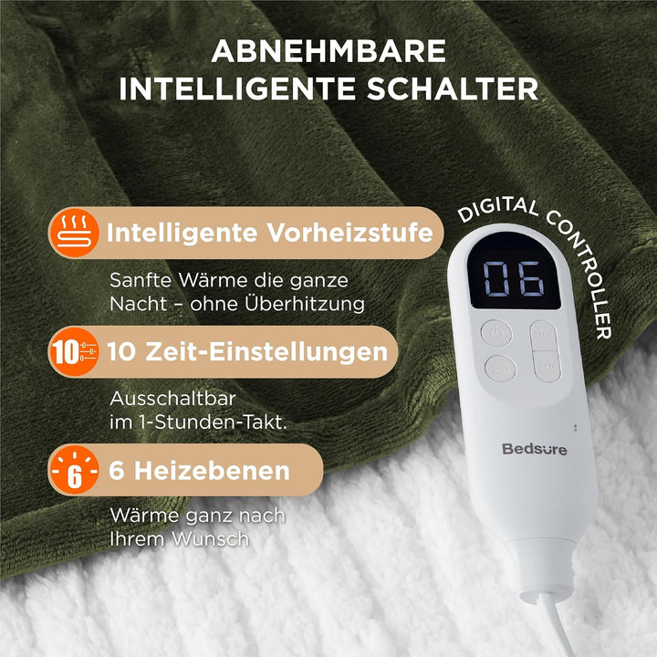 BEDSURE Heizdecke Wärmedecke Elektrische Kuscheldecke - 130x180cm, Grün 06 - Grün 130 x 180 cm, 06 -