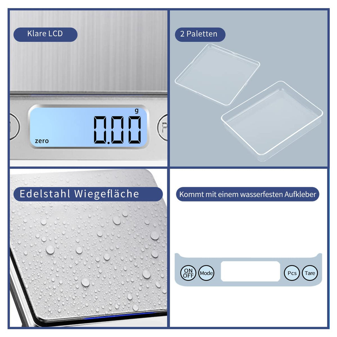 1kg/0.01g USB Aufladen Feinwaage Digitale Küchenwaage,Hochpräzise Grammwaage Digitalwaage Briefwaage