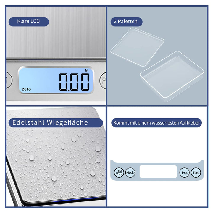 1kg/0.01g USB Aufladen Feinwaage Digitale Küchenwaage,Hochpräzise Grammwaage Digitalwaage Briefwaage