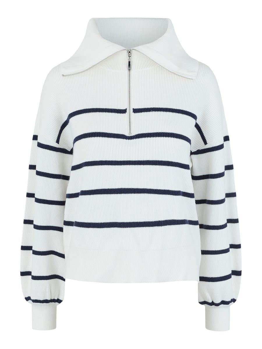 YAS Damen Yasdeli Ls Zip Knit S. Noos Pullover M Star White/Stripes:navy Blazer, M Star White/Stripe