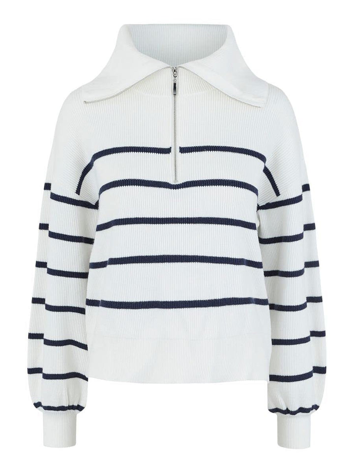 YAS Damen Yasdeli Ls Zip Knit S. Noos Pullover M Star White/Stripes:navy Blazer, M Star White/Stripe