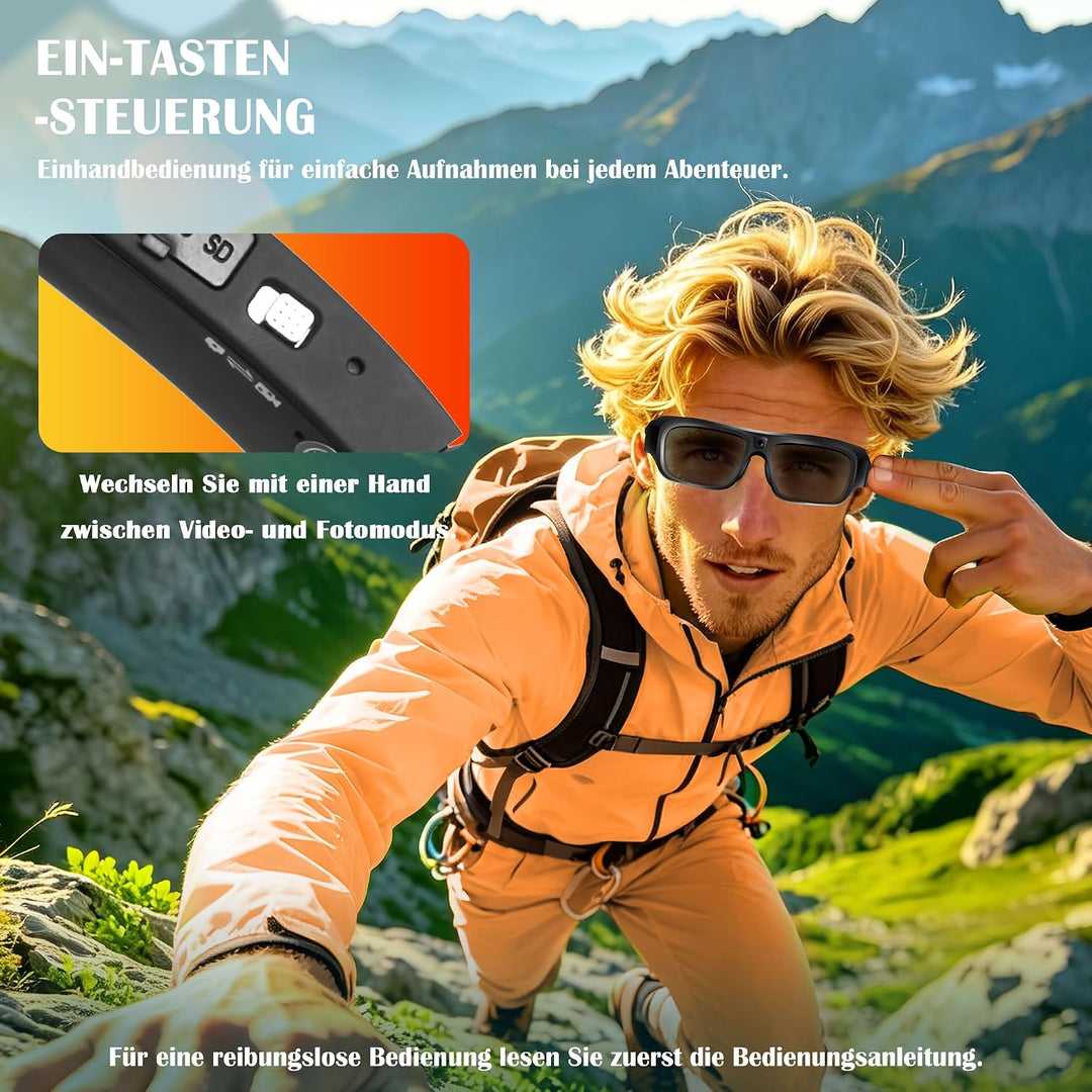 Brille mit Kamera 4K, 2026 Neu Videobrille Actionkameras für Männer