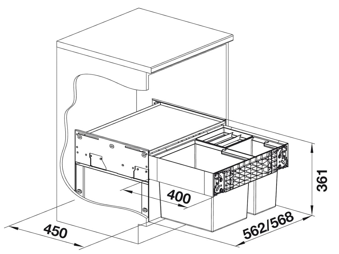 BLANCO SELECT II XL 60/3 | Kunststoff, Aluminium | 60er Unterschrank | Auszugssystem zur Frontanbind