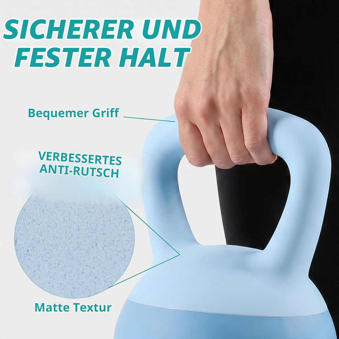 Soft Kettlebell 4-12kg - Bodenschonend und Leise, Eisensand-Kugelhantel mit ergonomischem Griff für