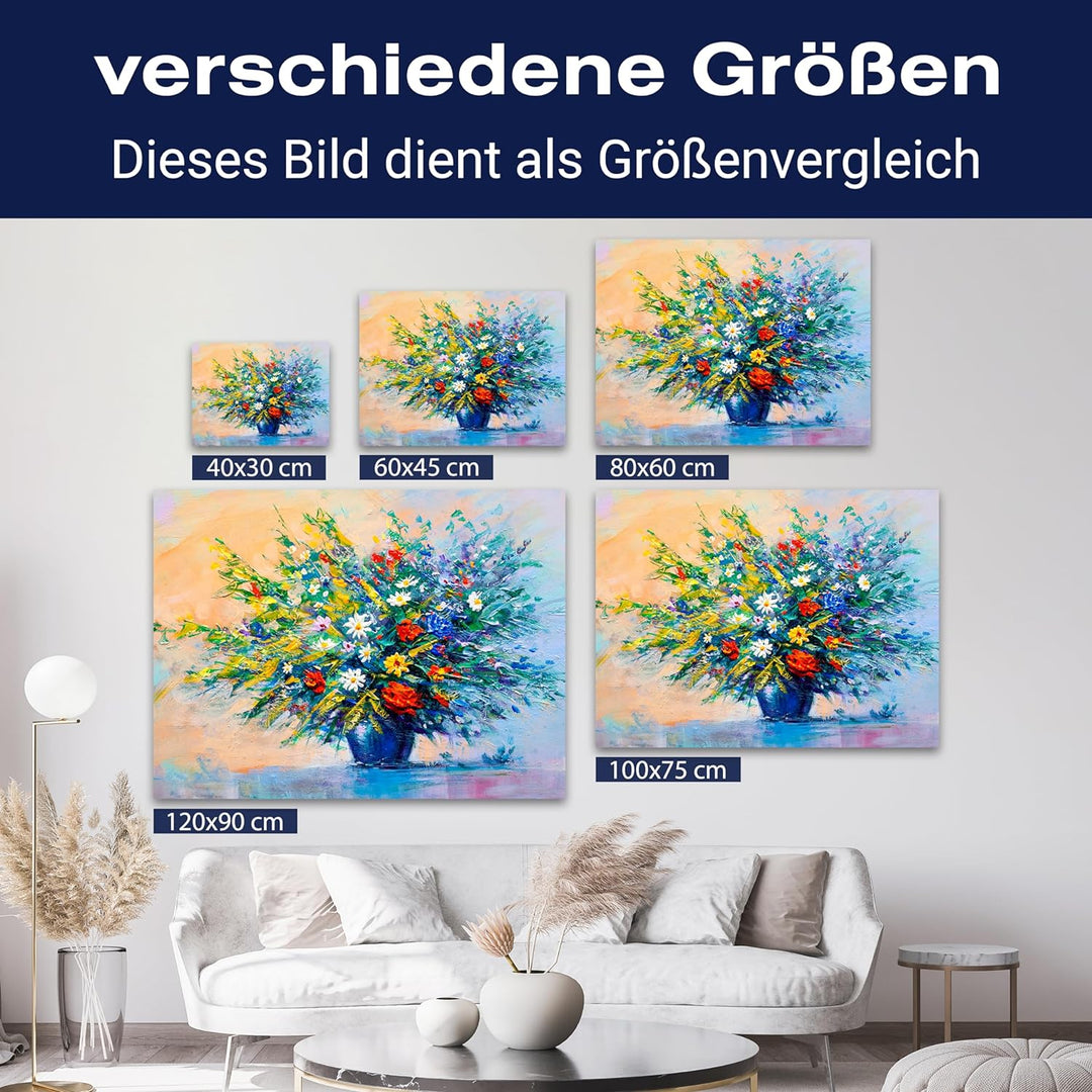 wandmotiv24 Leinwandbild Malerei, 100x75cm, Querformat, Blumen, Vase, Deko, Bilder auf Leinwand, Wan