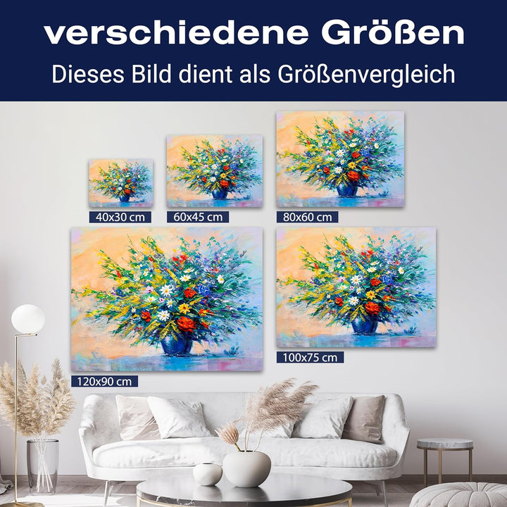 wandmotiv24 Leinwandbild Malerei, 100x75cm, Querformat, Blumen, Vase, Deko, Bilder auf Leinwand, Wan