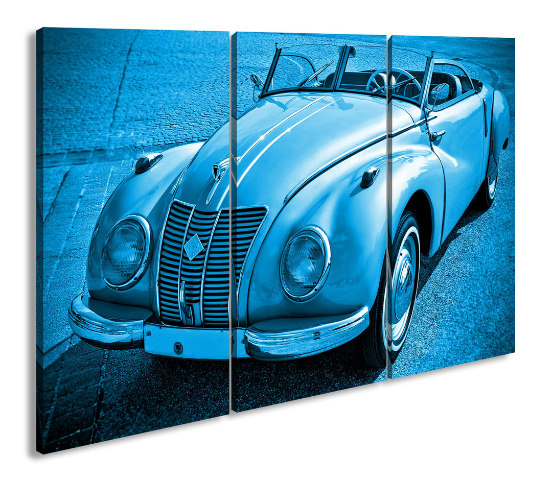 deyoli Alter Oldtimer klassiker Format 120x80 3Teilig Effekt: Monocrome Blau als Leinwandbild, Motiv