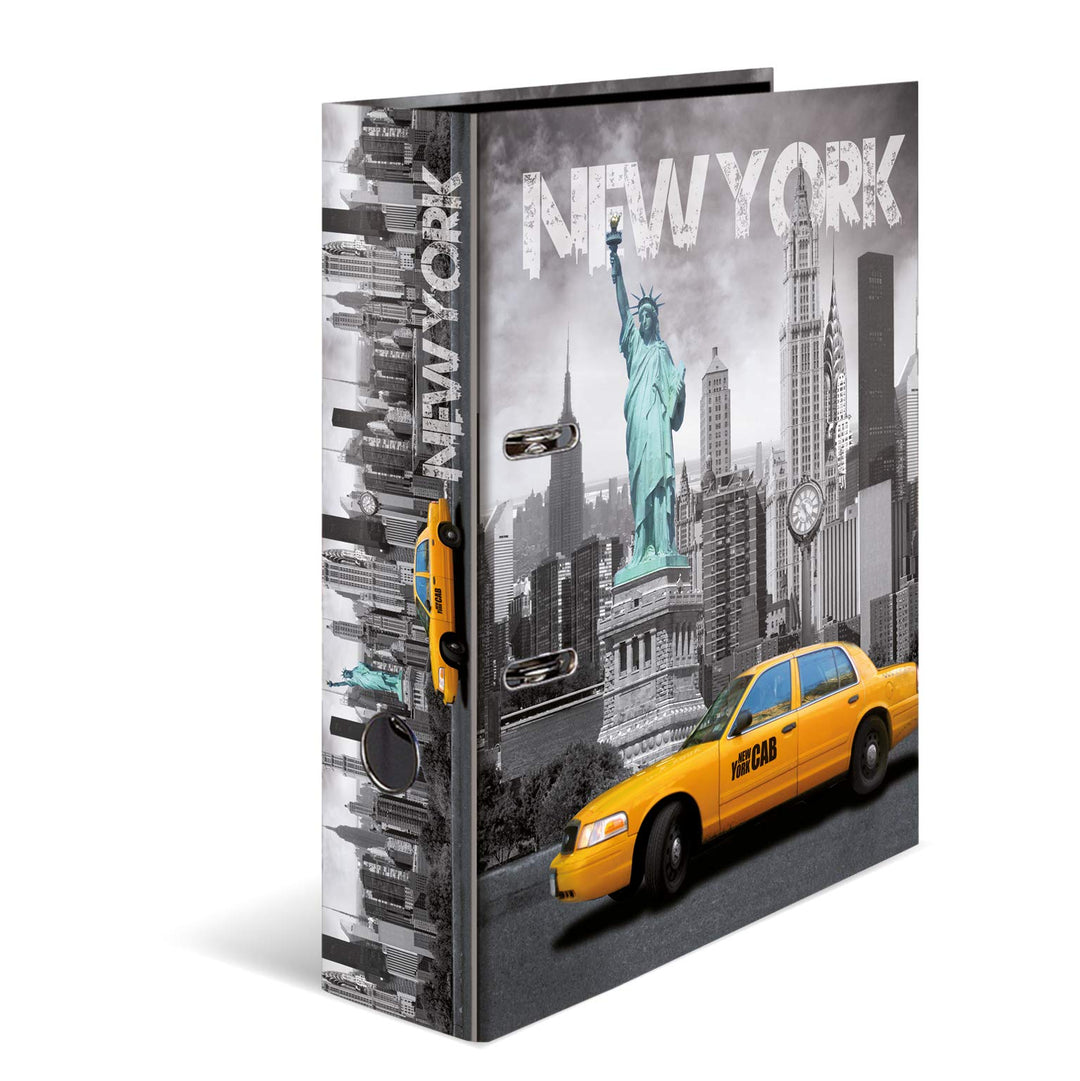 HERMA 7171 Ordner A4 Städte New York, 10 Stück, 7 cm breit, Motiv Aktenordner aus Pappe mit Innendru