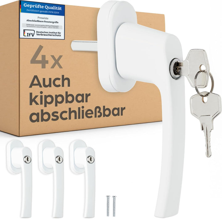 4 Abschliessbare Fenstergriffe Weiss - 𝗞𝗶𝗻𝗱𝗲𝗿𝘀𝗶𝗰𝗵𝗲𝗿 - Einfache Montage - Mit 8 universalen Schlüssel