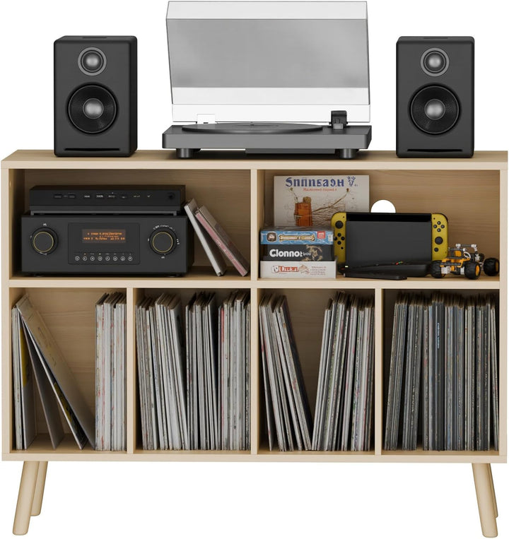 Plattenspieler-Ständer mit Schallplattenaufbewahrung, Vinyl-Plattenregal mit Präsentationsfläche, Sc