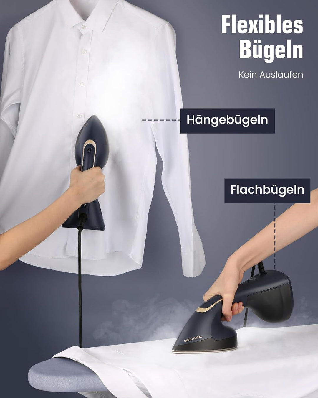 BEAUTURAL Steamer + Bügeleisen 2-in-1, 1500W Dampfglätter, 20 g/min Dampfleistung, 30s Aufheizen, 20