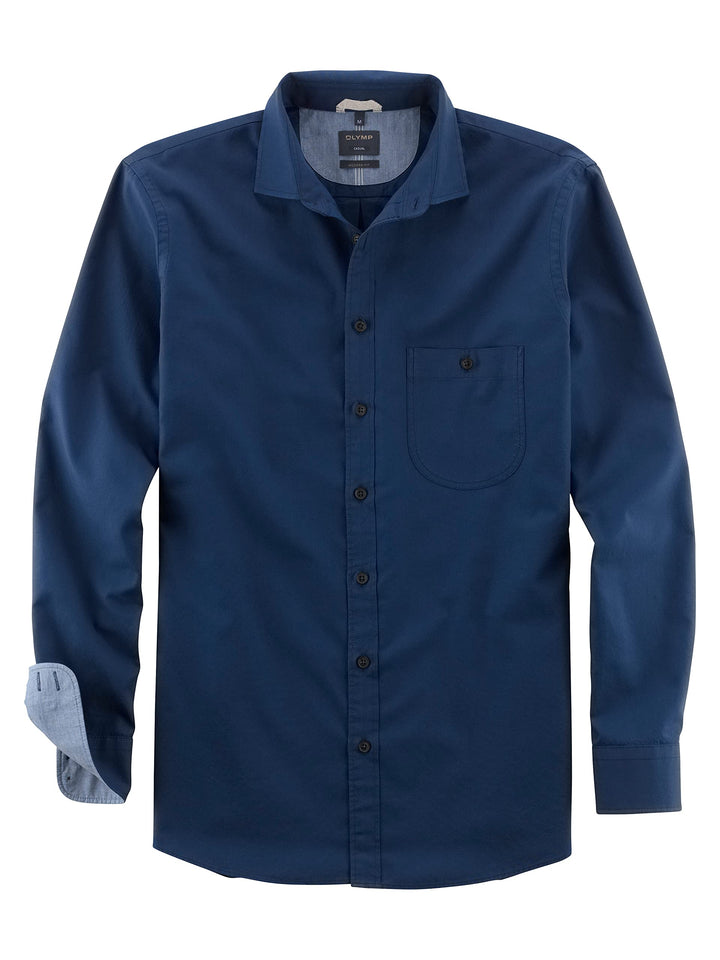 OLYMP Herren Freizeithemd Langarm Casual,Oxfort,modern fit,Kent-Kragen S Marine 18, S Marine 18
