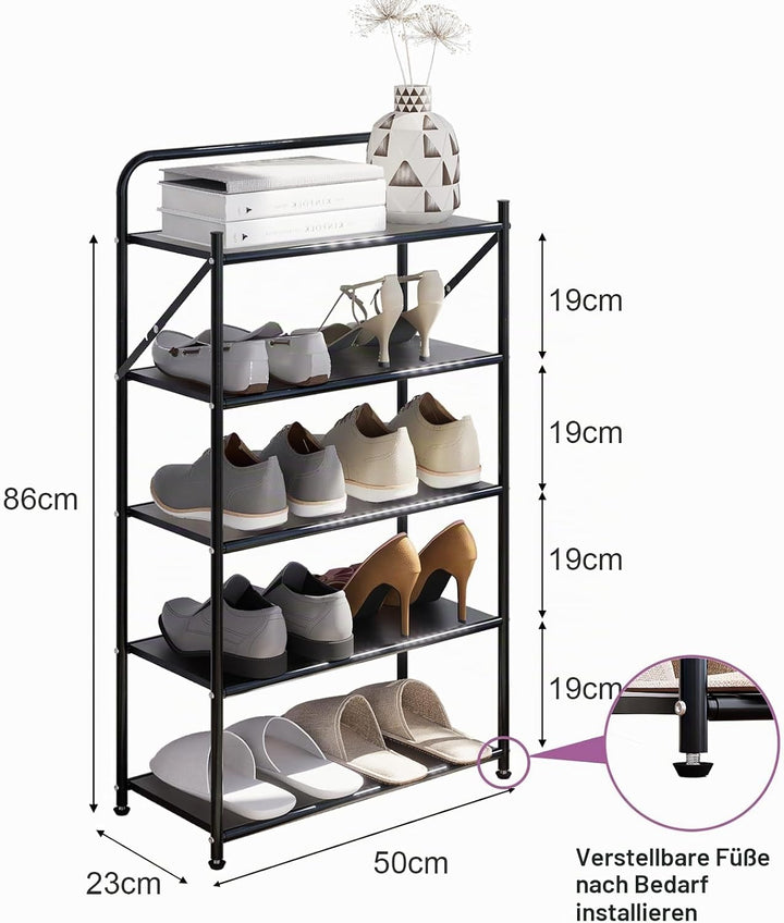 5-stufiges Schuhregal ohne Montage, Faltbarer Schuhregal-Organizer ohne Aufbau, tragbare Massive Met