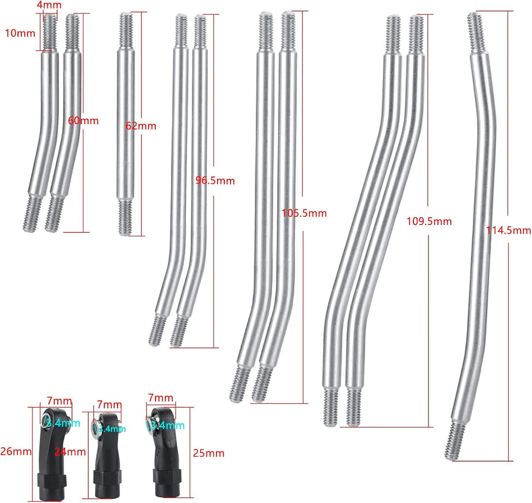 AXspeed 10Stück 313mm Radstand Link Rod Linkage Rostfreier Stahl Suspension Links Set mit Tie Rod En