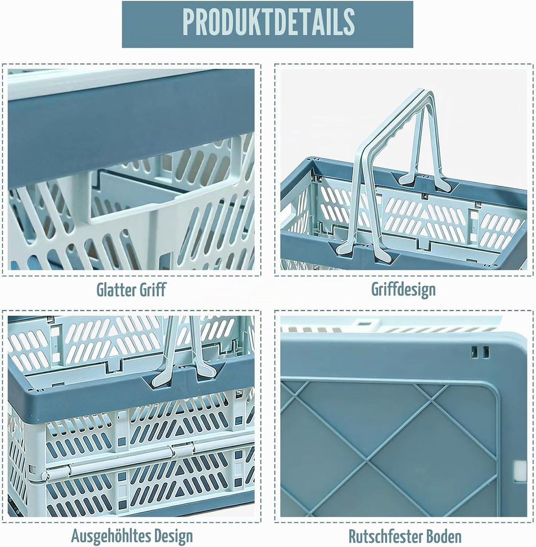 Klappkorb Faltbar, 2er Set Klappbox Klein mit Henkel 19 L Blau, Multifunktionaler Aufbewahrungskorb