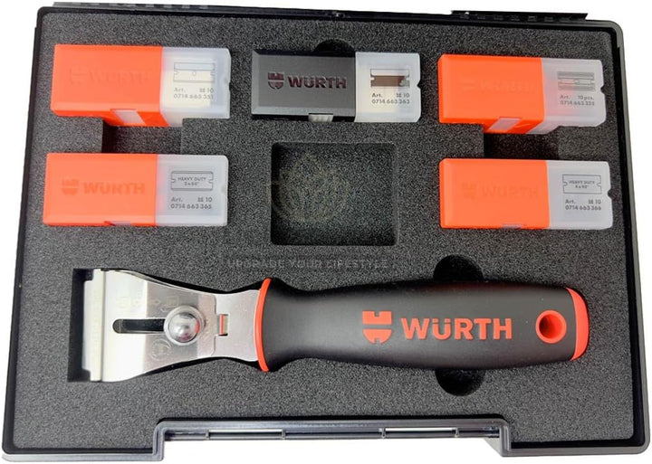 Wuerth 2K Klingenschaber Set 52-teilig zum Entfernen von Etiketten, Aufklebern, Kleberresten auf Gla