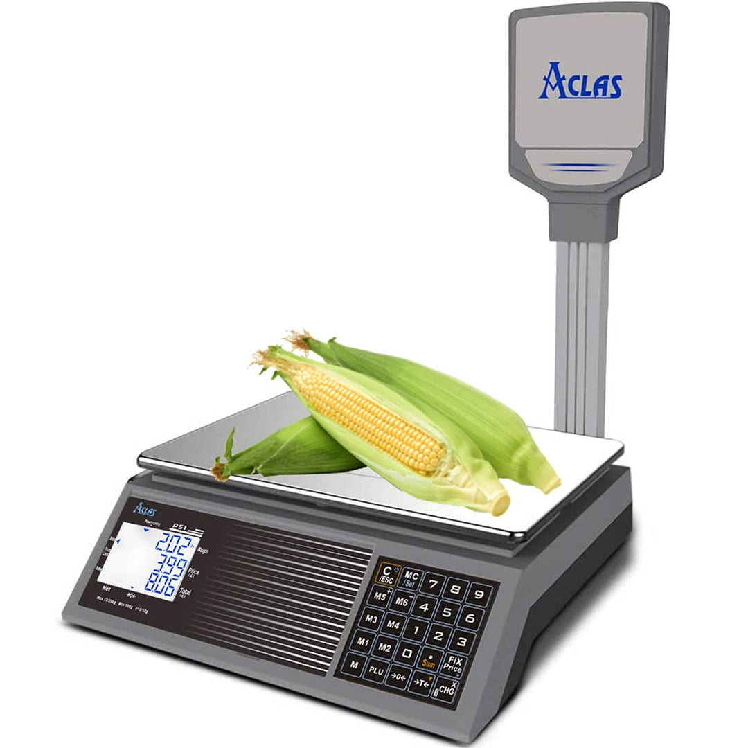 ACLAS Marktwaage Waage mit Stange 30kg Kontrollwaage Geeichte Ladenwaage - mit Dual LCD-Display Indu